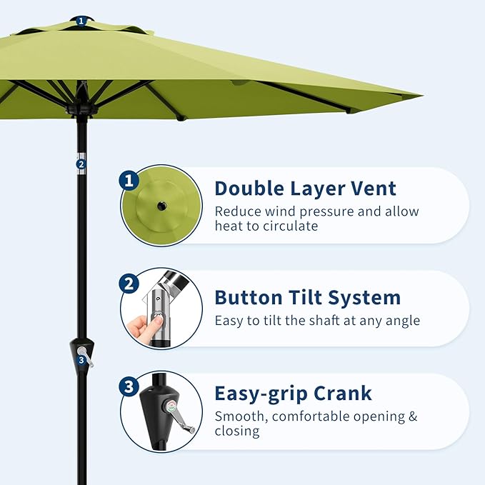 Garvee 9FT Patio Umbrella - Outdoor Table Umbrella with Smooth Crank Lift, Push Button Tilt and 8 Sturdy Ribs - Market Umbrella UV Protection Waterproof for Pool, Deck, Yard, Garden