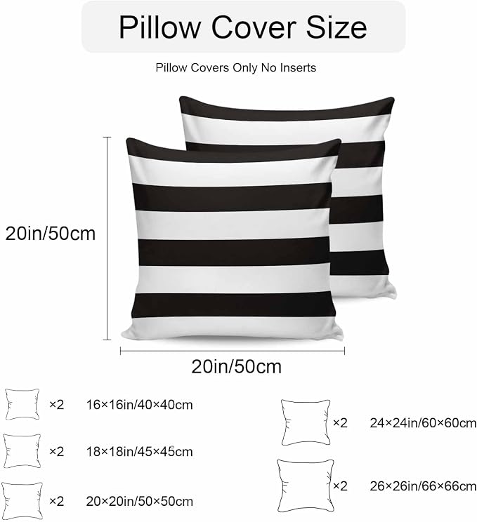 Outdoor Waterproof Throw Pillow Covers Set of 2 Black White Stripe Pillowcases 24x24 Inches Simple Style Striped Decorative Pillows Cushion Case Patio Pillows for Couch Bed Chair Garden