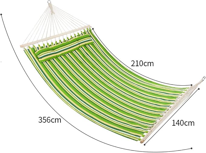 HomVent 2 Person Hammock Swing, Portable Double Hammock Bed Camping Hammock with Wooden Poles for Outdoor Patio Backyard Poolside (Green Stripe)