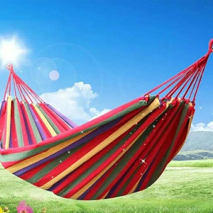 SEWACC Double Thickened Canvas Hammock Swing for Two with Hanging Ropes, 280X150Cm Outdoor Camping Swing Sleeping Bed in Red, Portable Garden Hanging Sleeping Bed