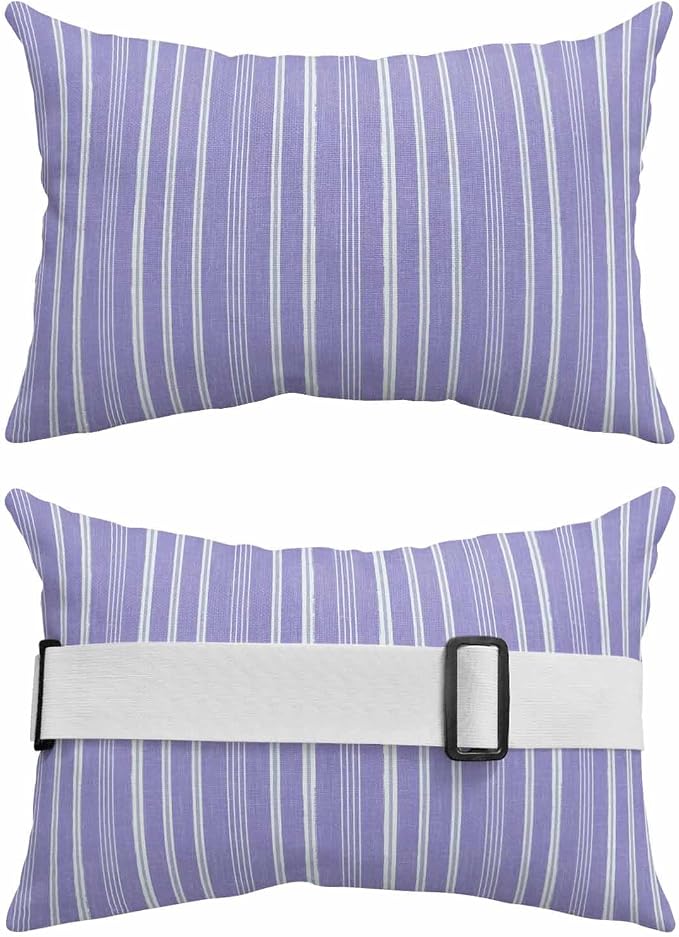 Pack of 2 Outdoor Lumbar Pillow Covers 12x20 Inch, Purple Striped Waterproof Throw Pillow Covers Set, Farmhouse Stripes Modern Vintage Indoor&Outdoor Decorative Cushion Cases for Patio Porch Car