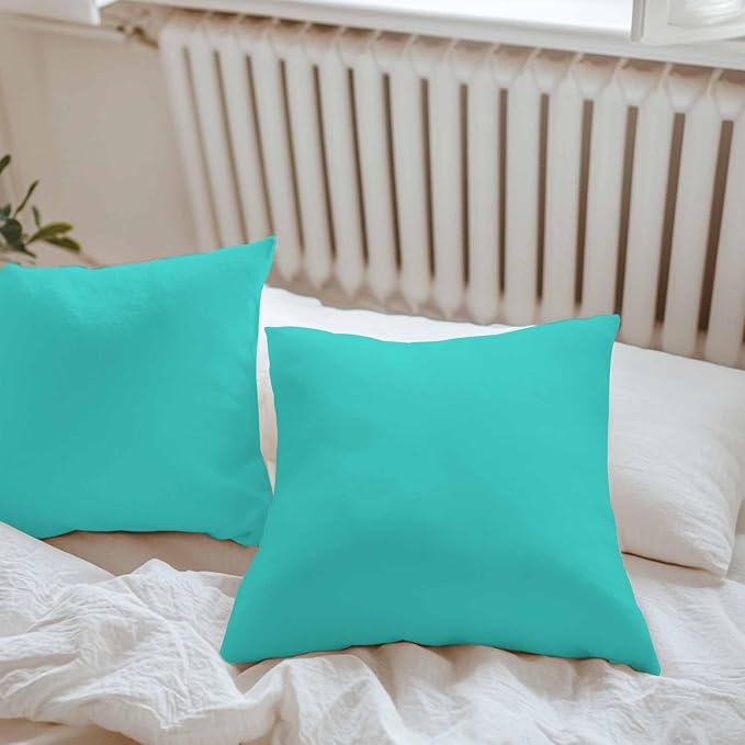 Throw Pillow Covers 24x24 Inch Set of 2, Turquoise Waterproof Outdoor Cushion Covers, Modern Pure Turquoise Decorative Pillowcases for Couch, Sofa, Bed, Garden, Patio
