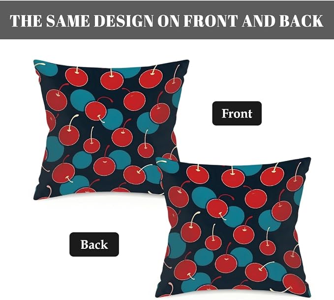 20x20 Inch Outdoor Pillow Covers Set of 2 Waterproof Throw Pillow Covers Decorative Couch Cushion Covers Red Cherry Blue Circle Square Pillowcases Protectors for Patio Garden Sofa