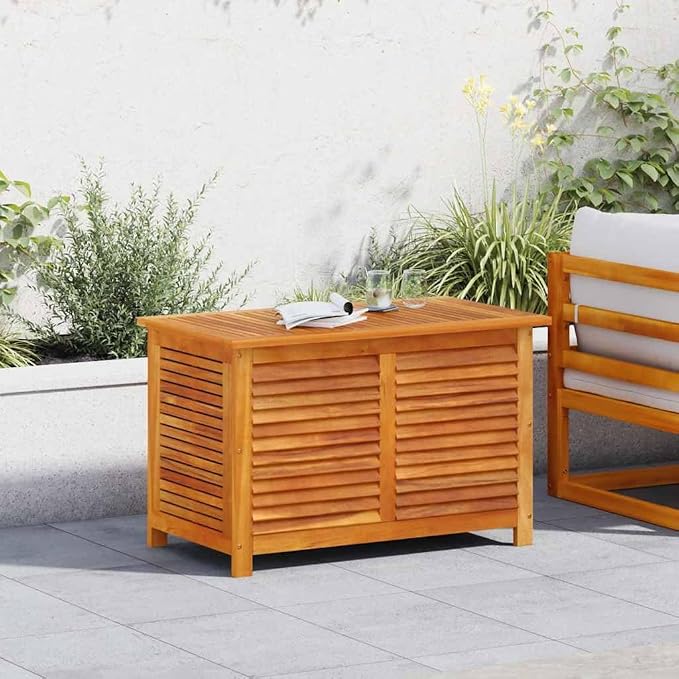 Outdoor Storage Box Solid Acacia Wood Patio Deck Bin for Cushions Blankets Garden Organizer with Oiled Finish 35.4 x 19.7 x 22 Inches
