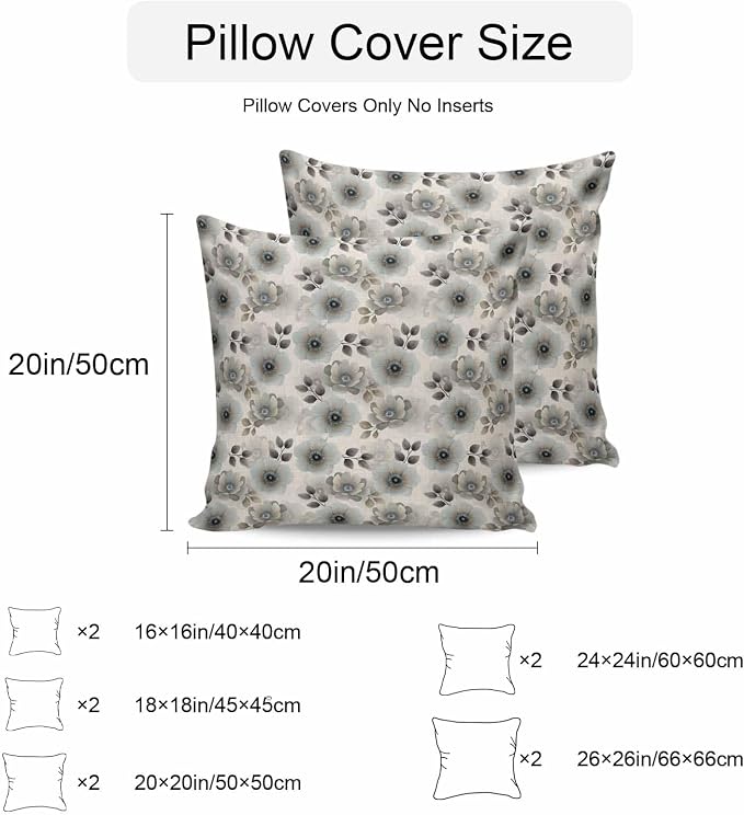Flower Floral Waterproof Outdoor Pillow Covers Set of 2 Home Decor, Retro Country Spring Pastoral Leaves Pillowcase Patio Pillow Covers for Couch Bench Furniture Garden 18x18in