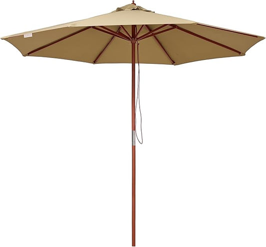Yescom 9ft Coastal Solid Wood Umbrella Pulley Lift Commercial Base with Wheel Included for Seaside Restaurant Terrace Poolside Beach Club