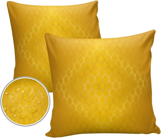 Prime Leader Outdoor Waterproof Pillow Covers Set of 2, Retro Gold Gradient Geometric Abstract Art Patio Throw Pillow Covers, Decorative Cushion Case for Couch Sofa Furniture Garden, 18x18 Inch