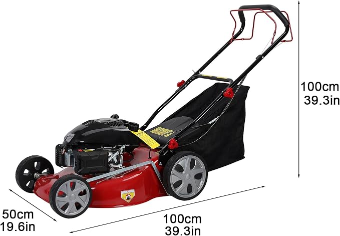 Self Propelled Gas Lawn Mower, 141CC 4-Stroke Gas Mowers, 3-in-1 Strong Power Cordless Gas Engine Lawn Mower with 20" Blade, 2850RPM Walk-Behind Lawnmower Gas with 50L Grass Tank Red