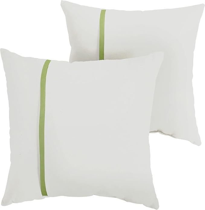 Sorra Home Indoor Outdoor Sunbrella Square Pillows, Set of 2, 20x20, Canvas Natural Ivory & Cilantro Green