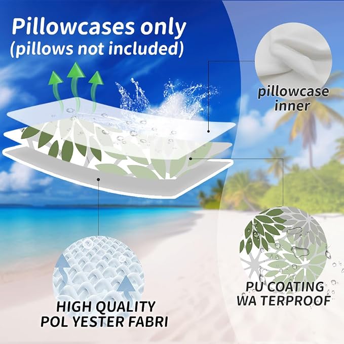 DFXSZ Pack of 2 Outdoor Waterproof Throw Pillow Covers 16x16 Green White | Polyester Colorful Spring Summer Floral Decorative Cushion Cases(NO INSERT),For Couch Patio Funiture Garden Home Decor