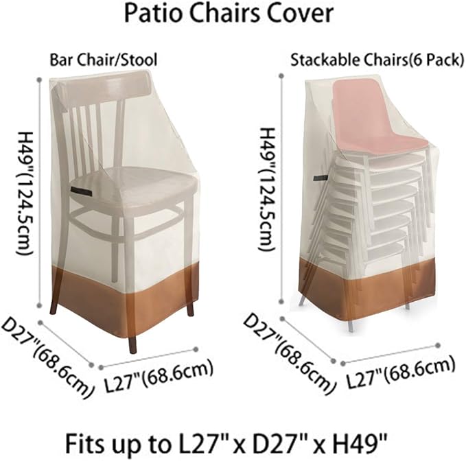 RosieLily High Back Patio Chair Covers Waterproof Stackable Outdoor Bar Stool Cover Beige Patio Furniture Covers Outside Lounge Deep Seat Cover, High Back, 2 Pack-Beige and Brown