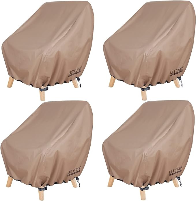 ULTCOVER Waterproof Patio Chair Cover 4 Pack – Outdoor Lounge Deep Seat Single Lawn Chair Cover Fits Up to 28W x 34D x 32H inches