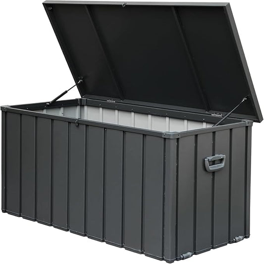 150 Gallon Outdoor Storage Box, Patio Cushion Storage Bin Outdoor, Large Deck Box for Garden, Backyard (Dark Gray)