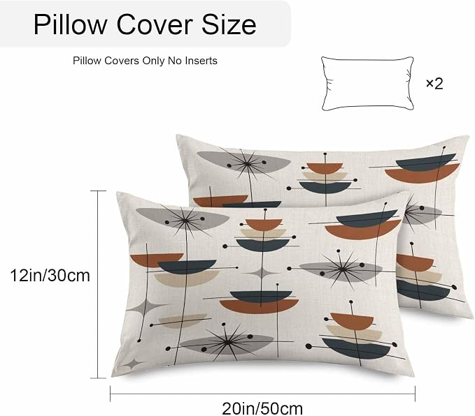 Vandarllin Outdoor Throw Pillows Covers 20x12 inch Set of 2 Waterproof Boho Mid Century Decorative Zippered Cushion Covers for Patio Furniture, Black Orange Geometric Abstract Lumbar Pillowcases