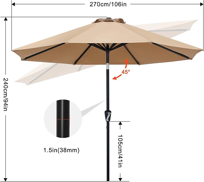 ABCCANOPY 10FT Patio Umbrella, Outdoor Waterproof Table Umbrella with Push Button Tilt and Crank, 8 Ribs UV Protection Pool Umbrella for Garden, Lawn, Deck & Backyard (Blue)