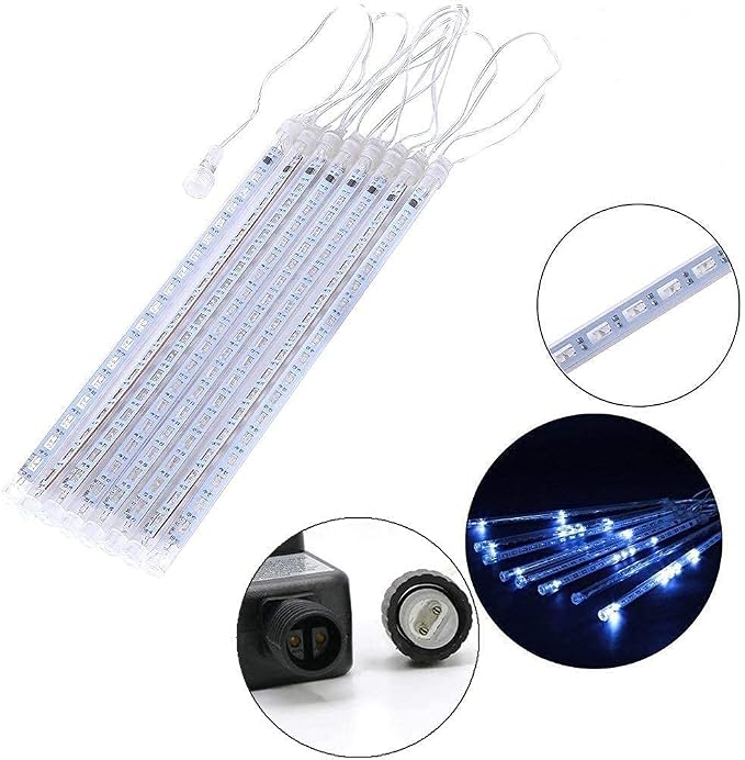 Weepong Meteor Shower Lights Outdoor Christmas Lights UL Certified Falling Rain Drop Snowfall Icicle Cascading String Light for Xmas Holiday Tree Wedding Party Garden Decor Blue, 12 Inch 8 Tubes