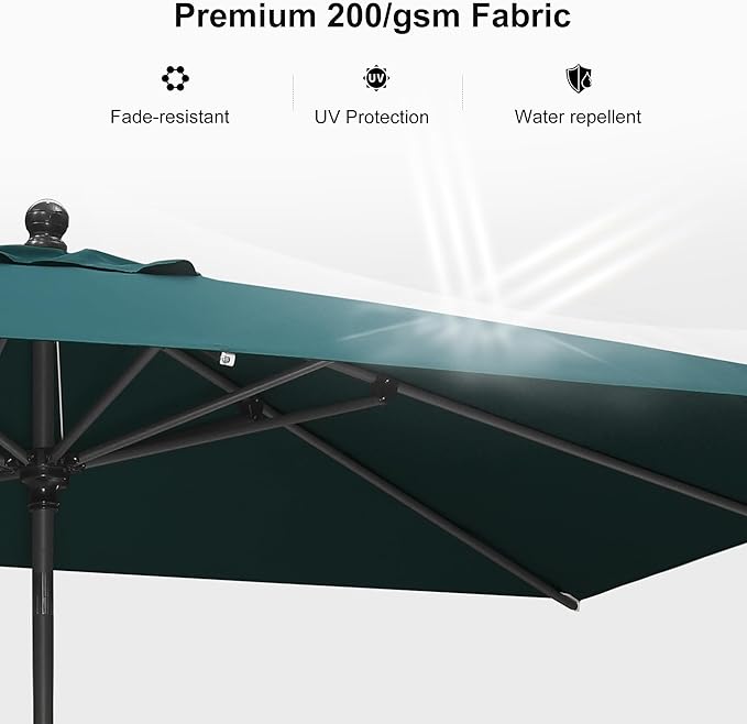 PURPLE LEAF 10' x 6.5' Rectangle Patio Market Umbrella with Base Outdoor Table Umbrellas Aluminum Frame Sun Shade with 8 Sturdy Ribs Tilt for Garden Deck Lawn Pool Green
