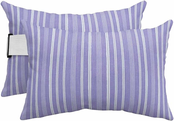 Pack of 4 Outdoor Lumbar Pillow Covers 11x16 Inch, Purple Striped Waterproof Throw Pillow Covers Set, Farmhouse Stripes Modern Vintage Indoor&Outdoor Decorative Cushion Cases for Patio Porch Car