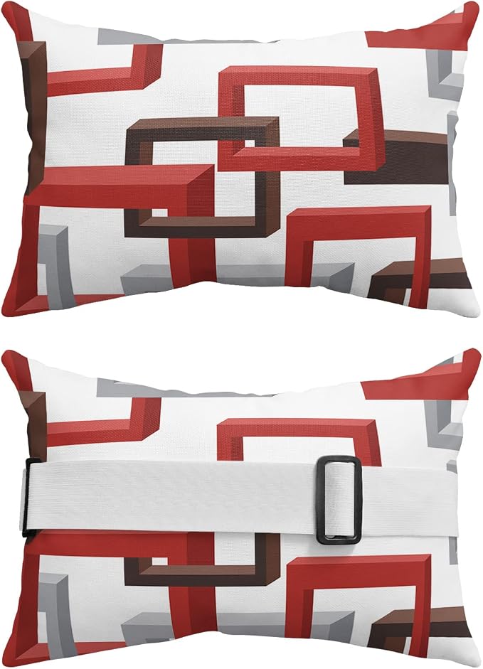 Outdoor Pillows Covers with Inserts Mid Century Geometric Pattern Red Brown Gery Waterproof Recliner Pillow with Adjustable Strap Throw Pillows for Patio Furniture Pool Lounge Chair, 11x16 inch, 1PCS