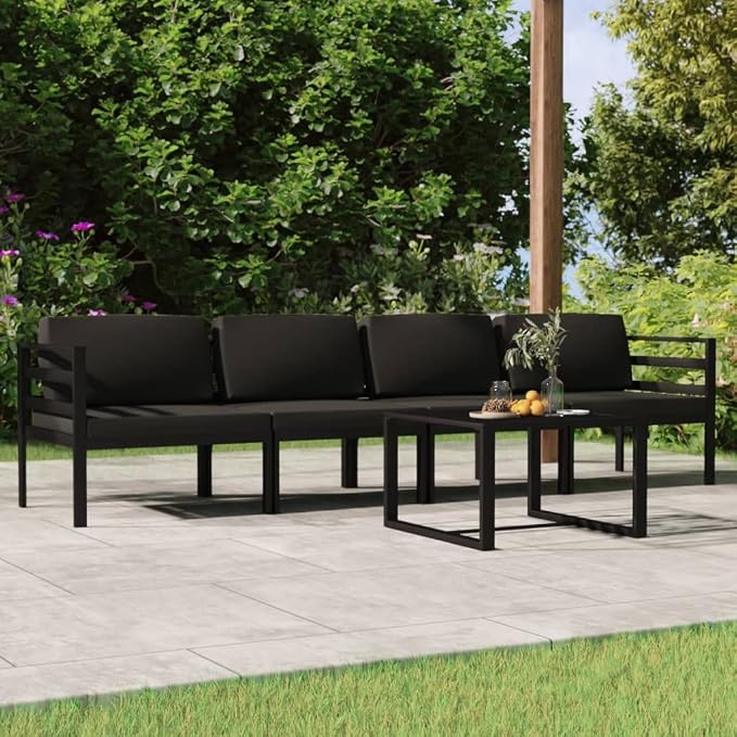 5-Piece Modular Garden Lounge Set, Anthracite Aluminum Patio Furniture Sectional Couch with Cushions, Includes 2 Corner Sofas, 2 Middle Sofas and 1 Table for Yard Balcony