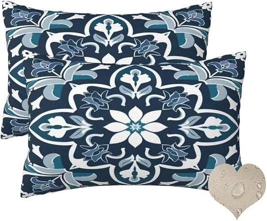 Outdoor Pillows Waterproof Set of 2 Outdoor Pillow Covers 16x24 Inch, Vintage Throw Pillows Boho Pillow Covers, Summer Garden Decorative Pillows Outdoor Pillows for Patio Furniture Home Decor -hs255