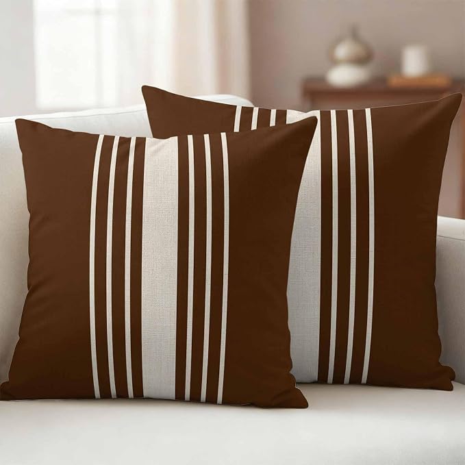 Brown Beige Striped Outdoor Pillow Covers 26x26 Inch Throw Pillow Covers Set of 2 Waterproof Decorative Pillow Cases Modern Farmhouse Retro Lines Cushion Covers for Patio Furniture Garden Couch Sofa