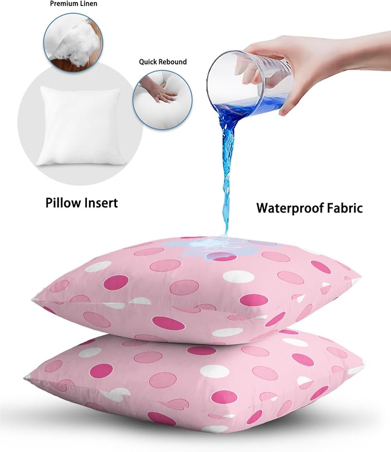 Waterproof Outdoor Pillow Set of 2 Pink Polka Dots Decorative Throw Pillows Cover & Insert 20x12 Inch Lumbar Pillowcase Funny Circles Spots Pillows for Couch Sofa Bed Patio Furniture Indoor Outdoor