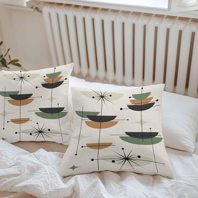 Vandarllin Outdoor Throw Pillows Covers 26x26 inch Set of 2 Waterproof Boho Mid Century Decorative Zippered Cushion Covers for Patio Furniture, Green Orange Geometric Abstract Lumbar Pillowcases