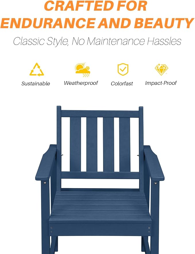 5 Pieces HDPE Patio Dining Set, Outdoor Table and Chairs with Umbrella Hole, Modern Outdoor Dining Set for 4, HDPE Outdoor Patio Furniture Dining Sets for Deck, Poolside, Porch, Navy