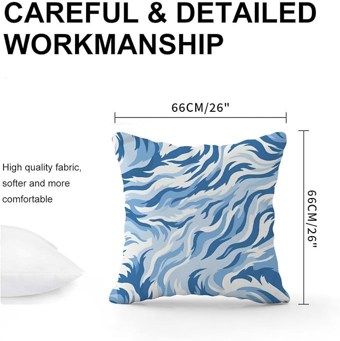 Blue Tiger Print Pillow Cover Animal Tiger Print Pillowcase 26x26 INAbstract Accent Outdoor Garden Decoration for Patio Garden Couch Tent