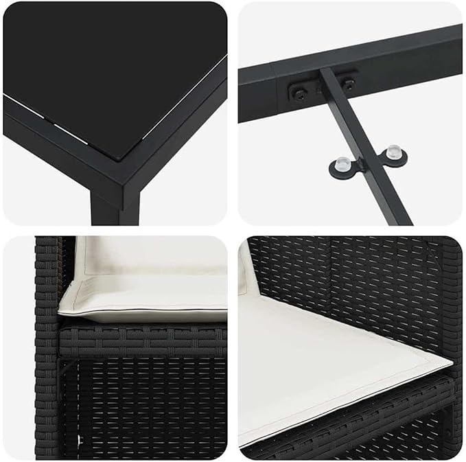 Afuera Living 5-Piece Poly Rattan Patio Dining Set, Black Finish, Tempered Glass Tabletop, Powder-Coated Steel Legs, Foldable Chairs with Weather-Resistant Cushions, Modern Outdoor Furniture for