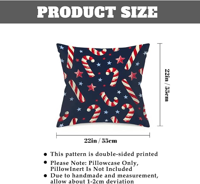 22x22 Inch Outdoor Pillow Covers Set of 2 Waterproof Throw Pillow Covers Decorative Couch Cushion Covers Christmas Candy Star Square Pillowcases Protectors for Patio Garden Sofa