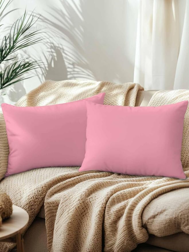Outdoor Waterproof Throw Pillows Minimalist Solid Pure Pink Patio Pillows Pack of 2,Decorative Pillow Covers with Insert,Pillow Cushion Case for Garden Couch Sofa Unadorned Single Color Art