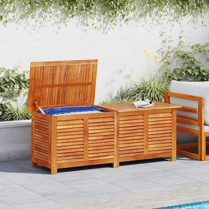 Garden Storage Box Natural Solid Acacia wood 59.1 x 19.7 x 22.0 in,Solid Acacia Wood Garden Storage Box for Outdoor Use – Rustic & Durable Storage Boxes