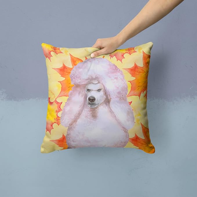 Caroline's Treasures BB9978PW1414 White Standard Poodle Fall Fabric Decorative Pillow, Yellow Machine Washable, Indoor Outdoor Decorative Pillow for Couch, Bed or Patio, 14Hx14W