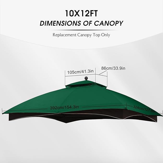 MASTERCANOPY Replacement Canopy Top for Lowe's Allen Roth 10x12 Gazebo #GF-12S004B-1 (Forest Green,Polyester)