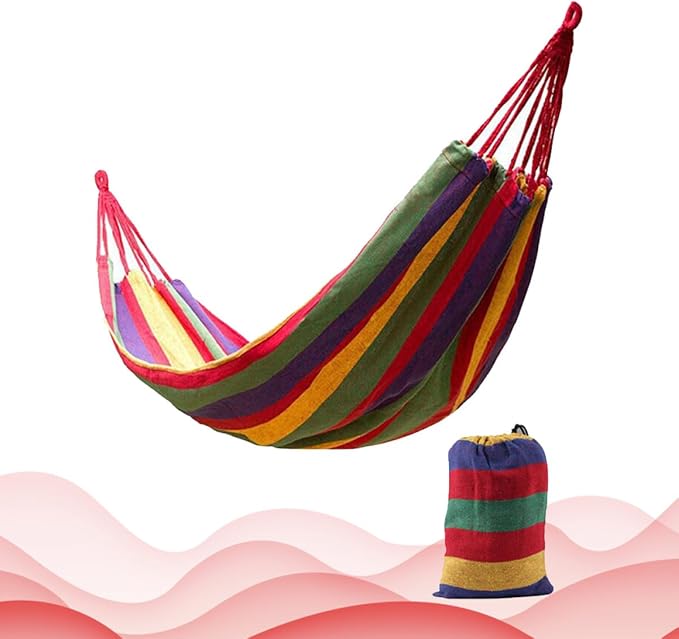 SEWACC Double Thickened Canvas Hammock Swing for Two with Hanging Ropes, 280X150Cm Outdoor Camping Swing Sleeping Bed in Red, Portable Garden Hanging Sleeping Bed