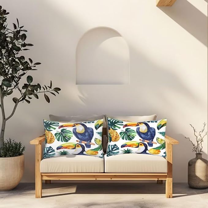 Outdoor Pillows Waterproof Set of 2 Outdoor Pillow Covers 16x24 Inch, Parrot Throw Pillows Plant Pillow Covers, Summer Garden Decorative Pillows Outdoor Pillows for Patio Furniture Car Home Decor-hs33