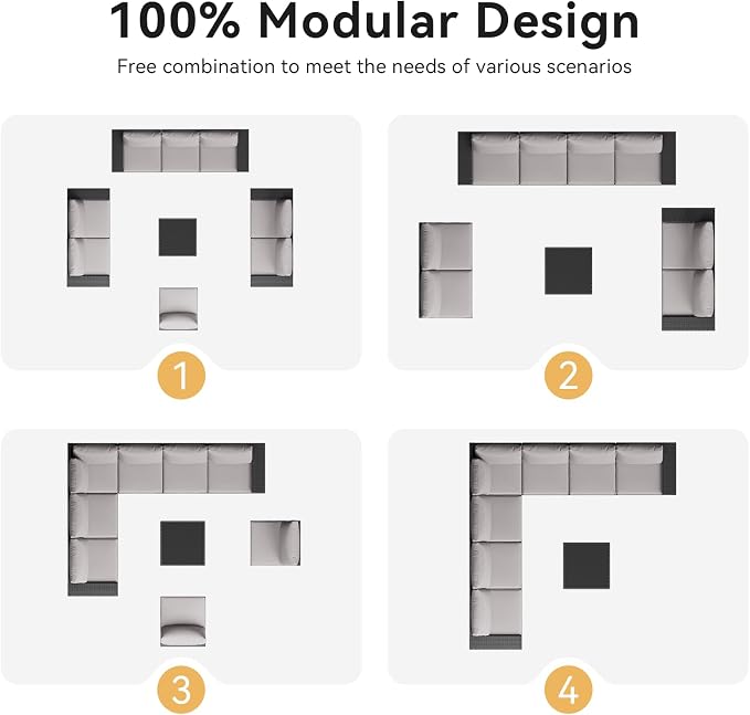 Aoxun Patio Furniture Set, 9 Pcs Outdoor Patio Furniture Sets with 4 in Thicken Cushion, Widen Armrests Wicker Outdoor Sectional for Backyard & Garden, Grey