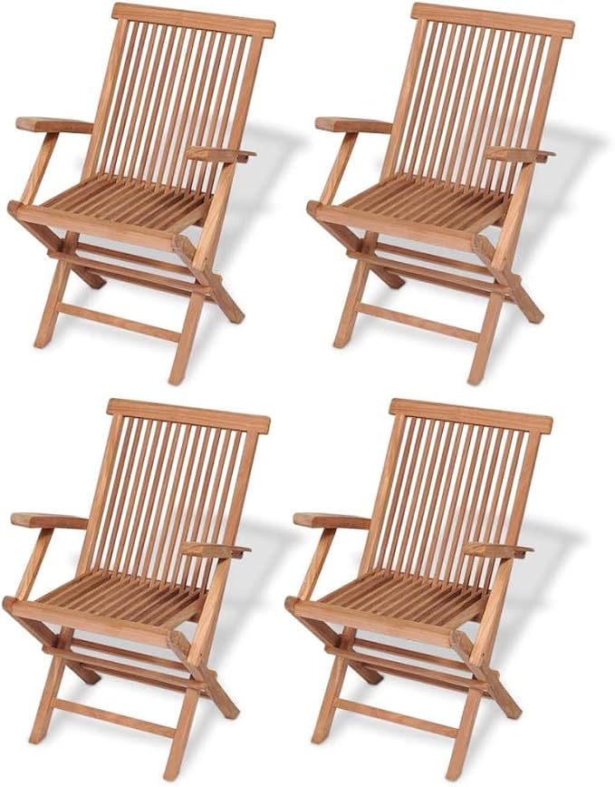 5-Piece Folding Outdoor Dining Set, Solid Teak Wood Garden Table and 4 Chairs, Patio Furniture for Backyard, Balcony, Deck, Foldable Weather-Resistant Table Set