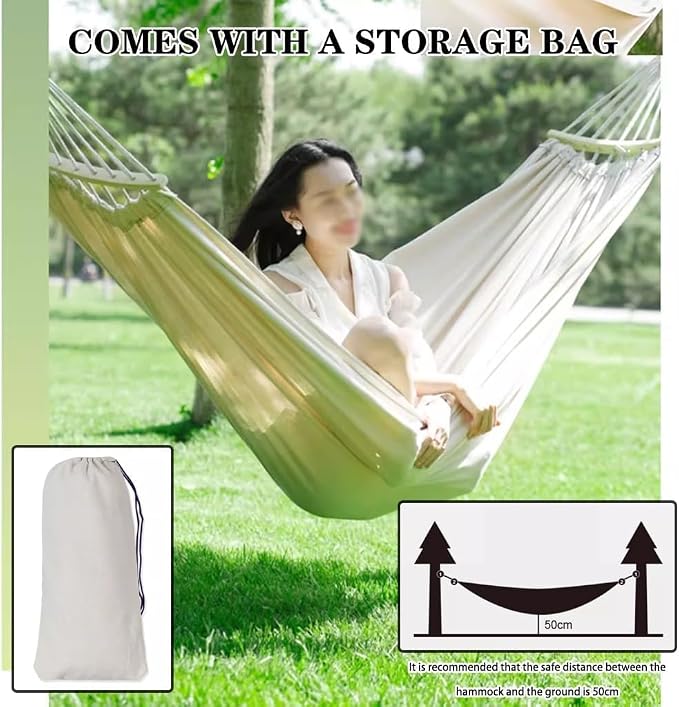Thick Canvas Double Hammock Outdoor Leisure Anti-rollover Swing Bind Rope Binding Rope Storage Bag Safety Buckle Load Bearing 300kg