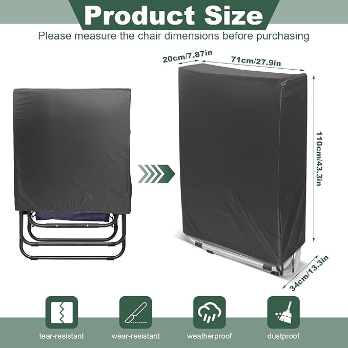 Zero Gravity Folding Chair Covers 2PCS, Dustproof Waterproof 420D Oxford Cloth Lawn Patio Furniture Covers All Weather Resistant, Anti Gravity Chair Covers for Folding Chairs, 28"W x 13"D x 43"H