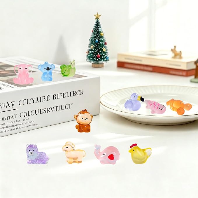 50 Pcs Luminous Mini Resin Animals Variety Pack, No Duplicates | Waterproof, Fade-Resistant DIY Craft Supplies for Fairy Garden, Aquarium, Terrarium