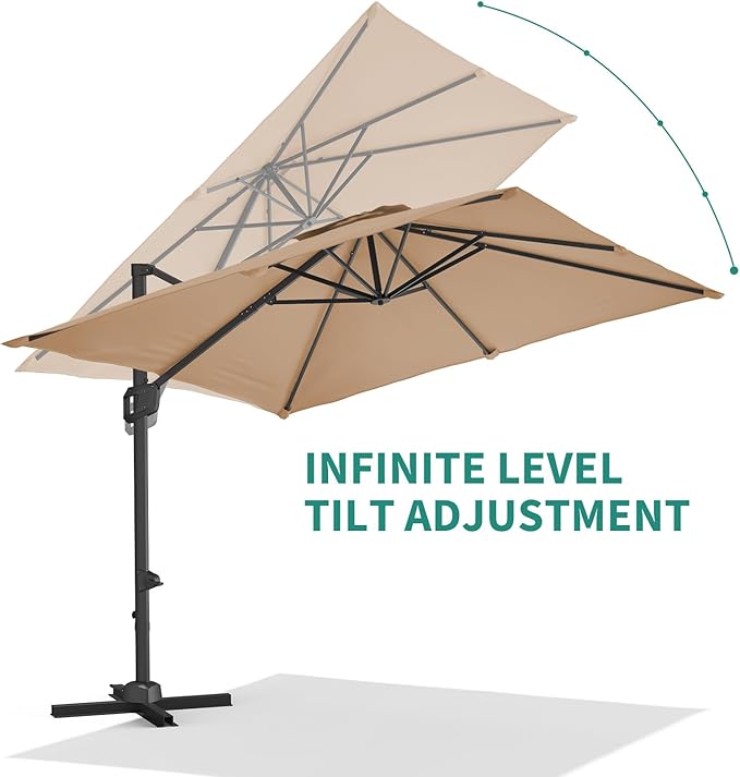 GarveeHome Cantilever Patio Umbrella 10x10ft Large Rectangle Umbrella Outdoor Market Umbrellas 360 Rotation Offset Hanging Outdoor Shade for Patio Deck Pool Backyard