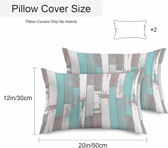 Turquoise Gray Outdoor Pillow Covers 20x12 Inch Lumbar Pillow Covers Set of 2 Waterproof Decorative Throw Pillow Cases Country Retro Mottled Texture Wood Grain Cushion Covers for Patio Furniture