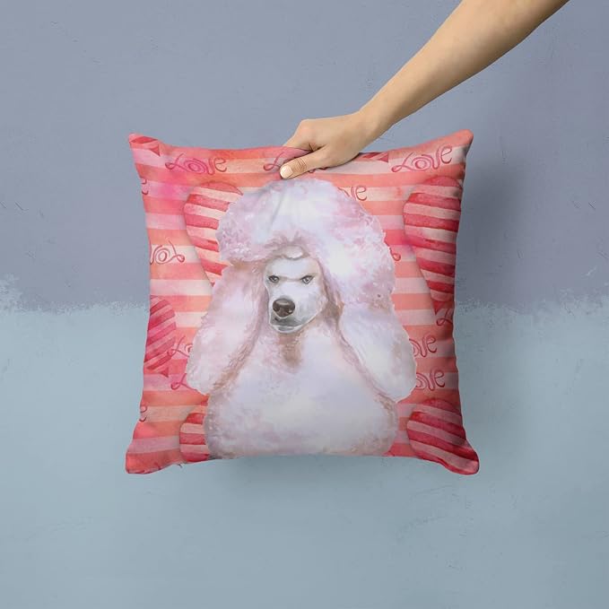 Caroline's Treasures BB9804PW1414 White Standard Poodle Love Fabric Decorative Pillow, Red Machine Washable, Indoor Outdoor Decorative Pillow for Couch, Bed or Patio, 14Hx14W