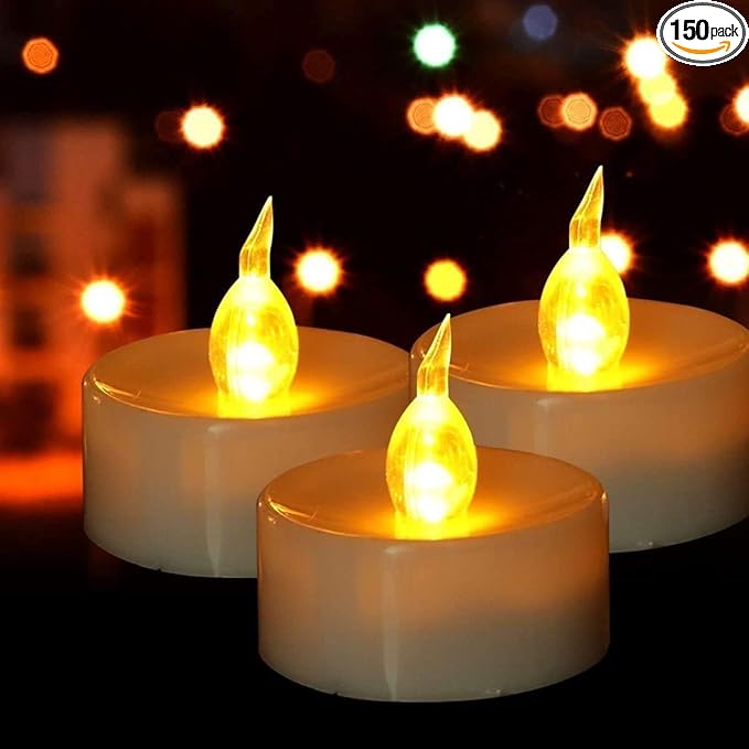 Flameless Tea Lights Candles,150Pack Battery Operated Led Electric Candle,Realistic Flickering Votive Fake Tealight,Long Lasting 200+Hours Warm Yellow Lamp,for Wedding Party Home Decoration