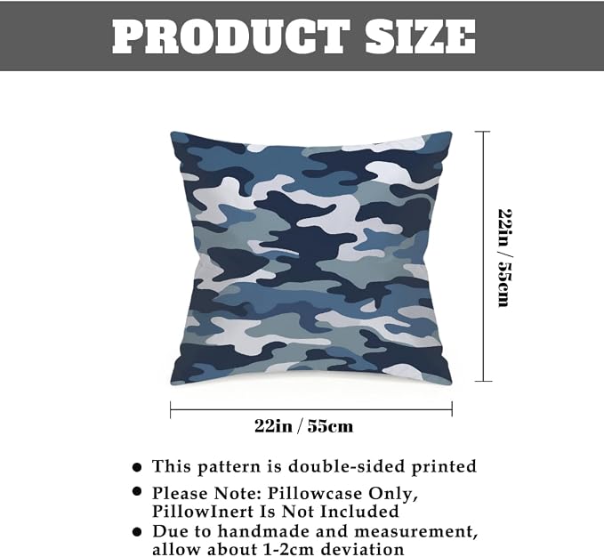 22x22 Inch Outdoor Pillow Covers Set of 2 Waterproof Throw Pillow Covers Decorative Couch Cushion Covers Navy Camouflage,Camo Theme Square Pillowcases Protectors for Patio Garden Sofa