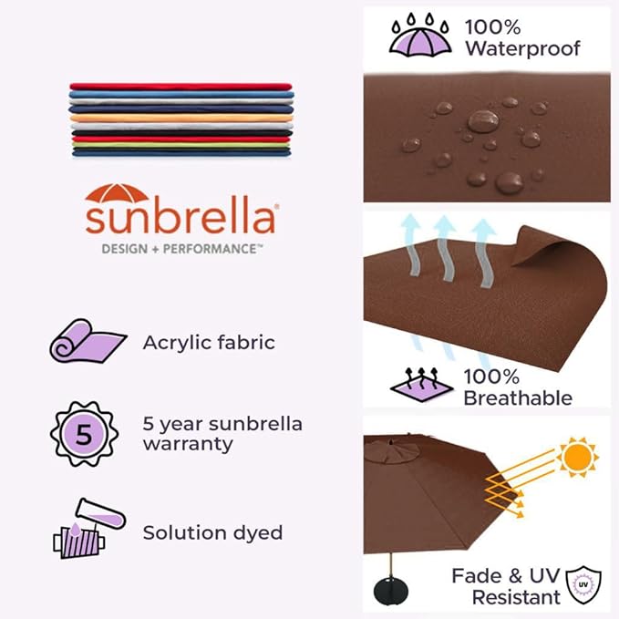 Midtown Umbrellas Push & Pop 10 Ft Patio Umbrellas with Push & Pop Mechanism, Fiberglass Ribs & Sunbrella Fabric – Outdoor Umbrella for Deck, Pool, Cafés and Hotels – Bay Brown Canopy, Black Pole