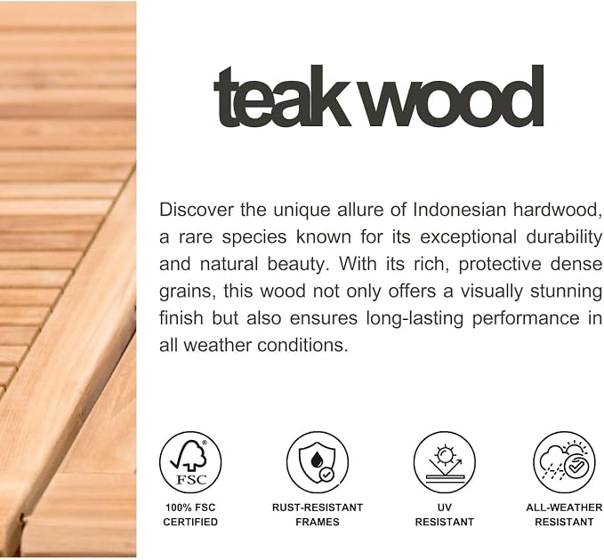 Amazonia Franklin 13-Piece Teak Finish Wood and Aluminum Rectangular Extendable Patio Dining Set | 100% Teak from Indonesia Armrests | Ideal for Outdoors and Indoors